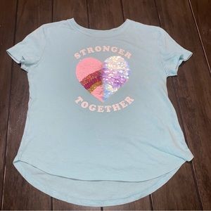 GAP girls heart design flip graphic Tee T-Shirt blue pink size S